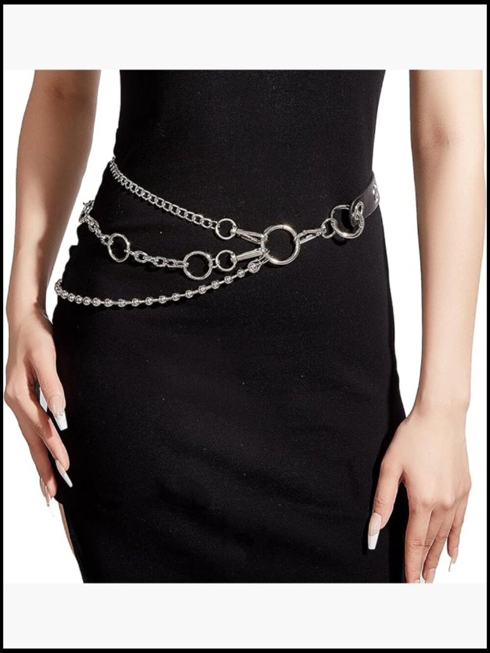 Faux Leather Punk Belt with Metal Chain Tassel Adjustable Waist Strap - Picture 1 of 6